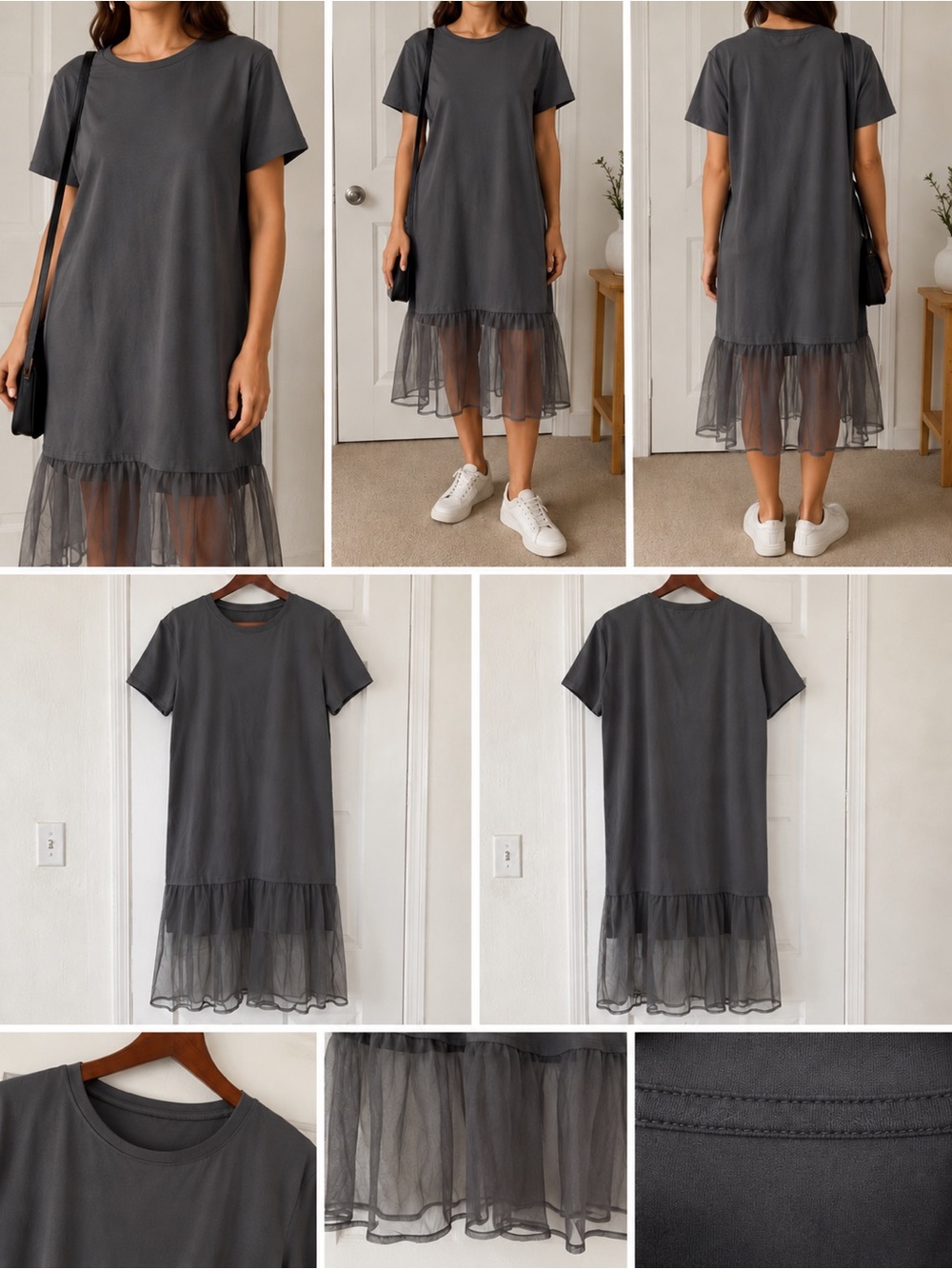 Women’s Midi Tulle Hem Dress - Charcoal Gray